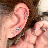 嘟嘟夫妇五角星星耳钉女钛钢养耳洞耳饰螺丝扣睡觉免摘耳蜗耳骨钉