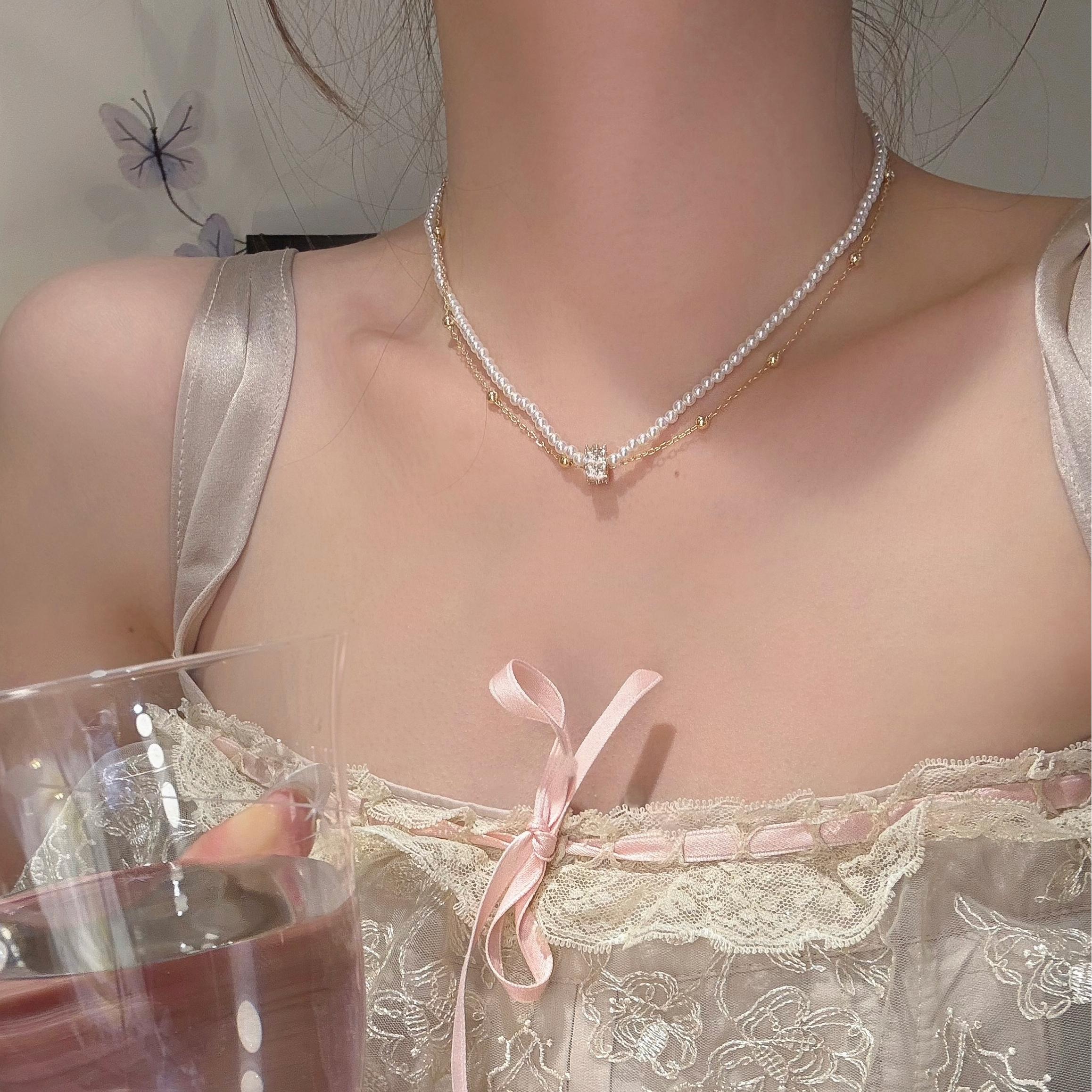 嘟嘟夫妇珍珠颈链项链双层叠戴女