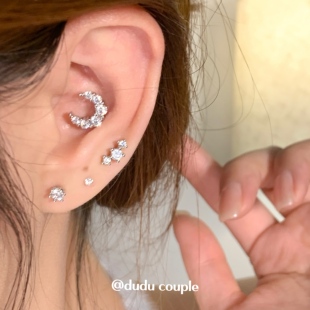 嘟嘟夫妇超闪小众耳骨钉医用钛钢养耳洞螺丝拧扣免摘小巧耳蜗钉女