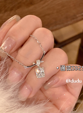 S925通体纯银方糖项链锁骨链女