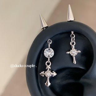 嘟嘟夫妇十字架吊坠耳轮恶魔钉睡觉免摘边缘耳骨钉医用钛钢耳钉女