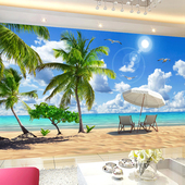 墙纸自粘海边风景画山水画贴画墙贴壁画客厅装 饰画挂画电视背景墙