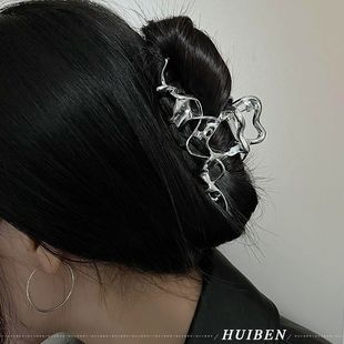 不规则液态金属抓夹发夹女后脑勺高级感鲨鱼夹大号夹子盘发抓 个性