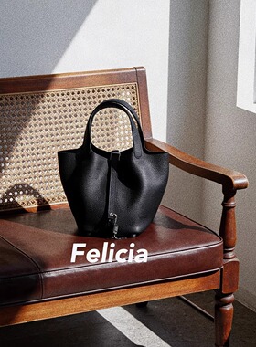 新款韩版头层牛皮菜篮子高级感手提休闲车缝线设计感