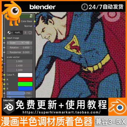 Blender着色器 卡通漫画三渲二半色调halftone材质着色器Shader
