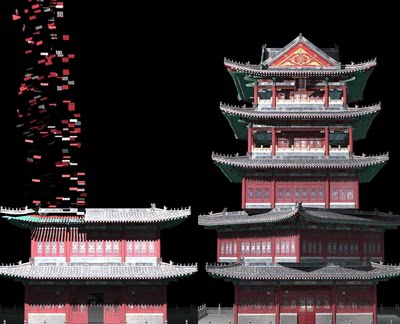 3dMapping建筑楼体秀投影灯光秀全息文旅光雕国风视频片源文件C4D