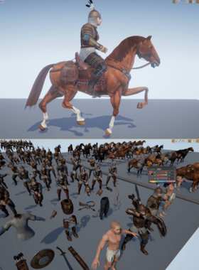 ue5虚幻4 资源古代骑兵弓箭手刀兵马匹武器 Adam Horseman Archer