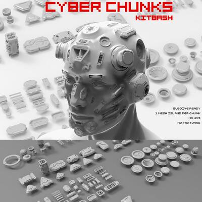 180个赛博朋克机器人科幻零件硬表面3D模型Cyber Chunks kitbash