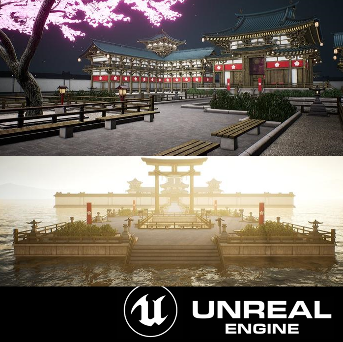 虚幻ue5 日本日式建筑东方神庙寺庙佛像神殿宫殿仙侠中国风场景