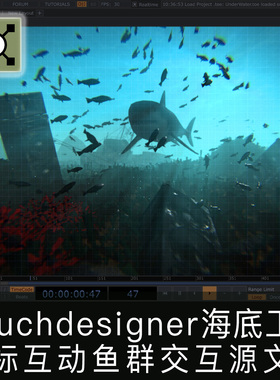 Touchdesigner工程 完整海底环境鼠标交互鱼群追随互动项目源文件