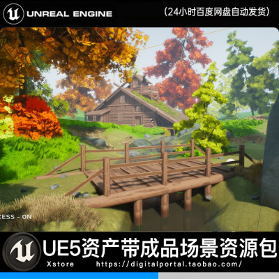 UE5虚幻5卡通风格河流小溪桥木屋室内森林乡村Stylized Log Cabin