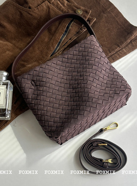 磨砂皮纯手工编织小hobo托特包软皮麂皮绒口袋包女手提菜篮子包