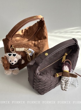 磨砂皮质感编织手提便当包氛围感菜篮子小托特包单肩女中古吐司包