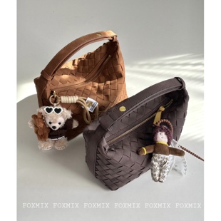 磨砂皮质感编织手提便当包氛围感菜篮子小托特包单肩女中古吐司包