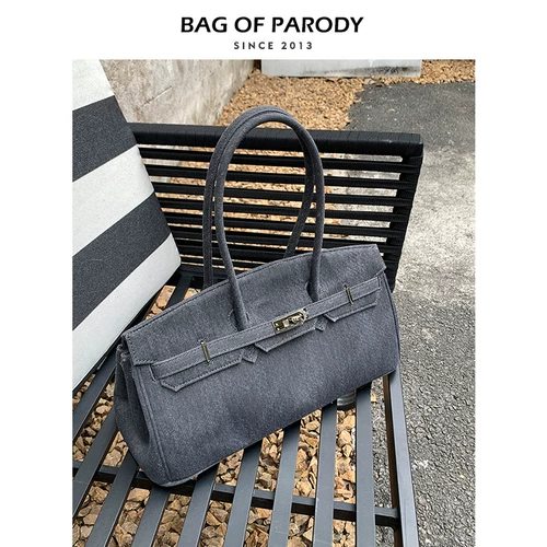 Ретро платиновая джинсовая вместительная и большая сумка на одно плечо, коллекция 2023