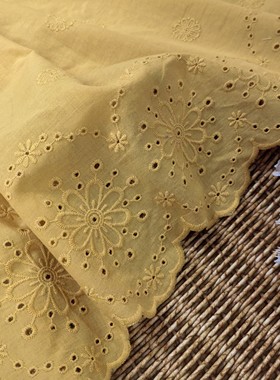 33cm 复古姜黄色缕空刺绣纯棉布蕾丝花边辅料手工DIY衣服裙摆裙边