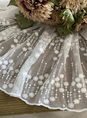 白色满幅重工花朵刺绣网纱蕾丝花边布料原创设计DIY装饰辅料130cm