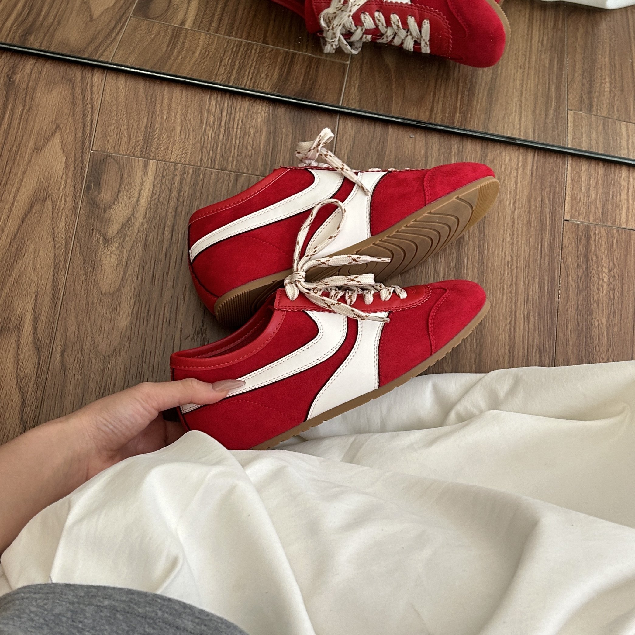 红色复古德训鞋4cm内增高休闲鞋2025新款百搭女运动户外骑行板鞋