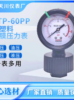 上海天川YTP-60PP全塑料隔膜压力表防腐耐酸碱水处理液压表气压表