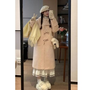 甜末末 秋冬新款韩系温柔甜美气质百搭显瘦中长款毛呢大衣外套女