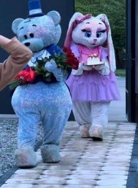 网红情侣小熊男士蓝色熊女士紫色长耳朵兔人偶服装道具头套玩偶服