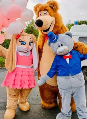 人偶服装男士蓝色西装小熊女士粉色长耳朵兔卡通道具演出玩偶服