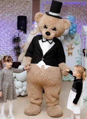网红黑色西装小熊成人行走人偶服装卡通道具活动演出玩偶服套装