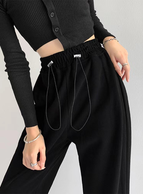 大牌清仓捡漏！灰色运动裤女秋冬束脚裤抽绳加绒卫裤百搭休闲裤子