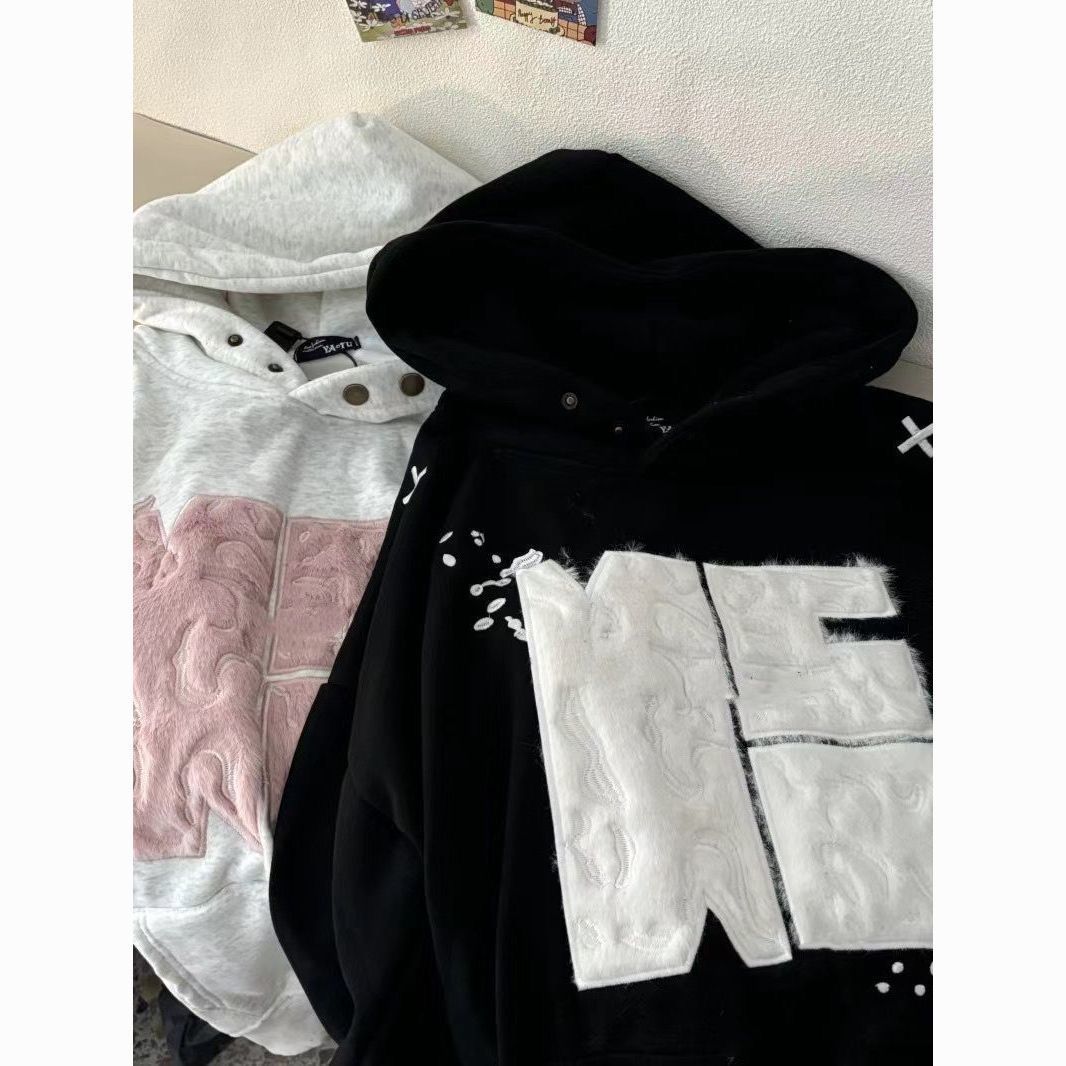 重磅纯棉加绒加厚套头连帽卫衣女