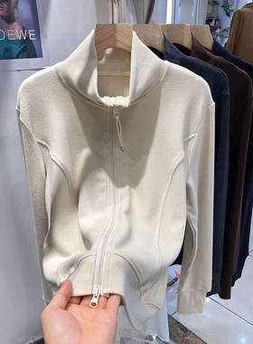 广州十三行女装德绒立领开衫卫衣外套女春秋薄款休闲运动短款上衣