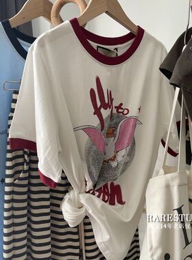 广州十三行纯棉短袖t恤女夏季微胖显瘦大码半袖体恤卡通烫钻上衣