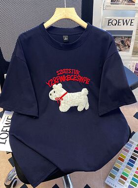 广州十三行高货爆款日系毛巾刺绣t恤女短袖纯棉宽松体恤减龄上衣