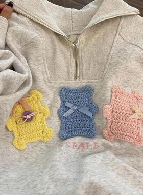 广州十三行高货爆款~polo翻领灰色卫衣女春秋宽松减龄设计感上衣