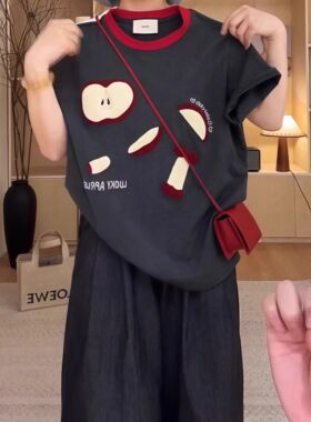 广州十三行女装经典撞色T恤女夏宽松半袖体恤纯棉短袖上衣打底衫