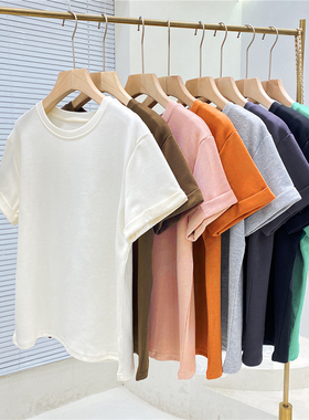 人手一件！巨舒适百搭~正肩纯棉短袖t恤女纯色半袖体恤上衣打底衫