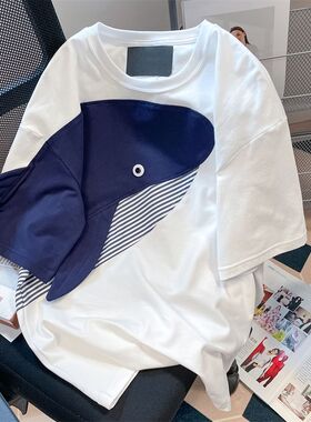 广州十三行纯棉短袖t恤女夏宽松半袖体恤微胖显瘦上衣设计感小众