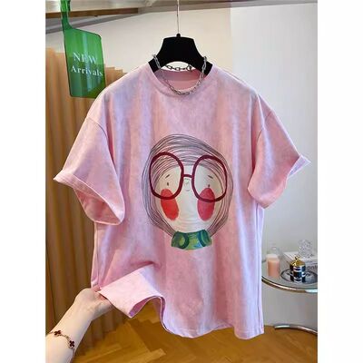 粉色纯棉短袖t恤女夏季宽松半袖