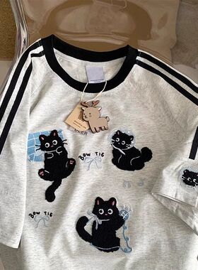 广州十三行高货卡通刺绣纯棉短袖t恤女夏设计感减龄上衣大码宽松