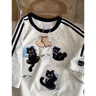 广州十三行高货卡通刺绣纯棉短袖 宽松 t恤女夏设计感减龄上衣大码