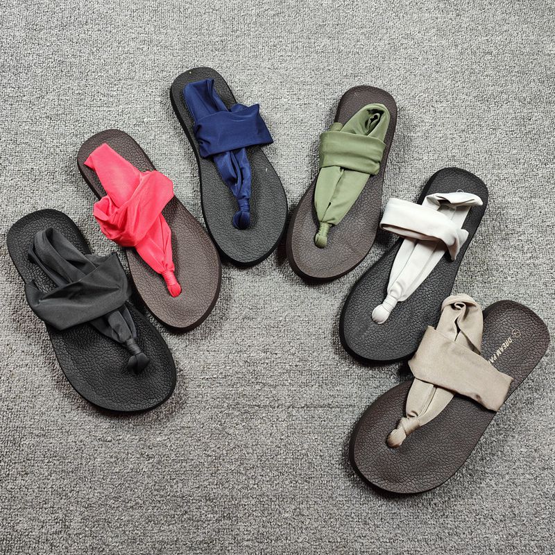 欧美软底外穿弹力布踩屎感凉鞋女