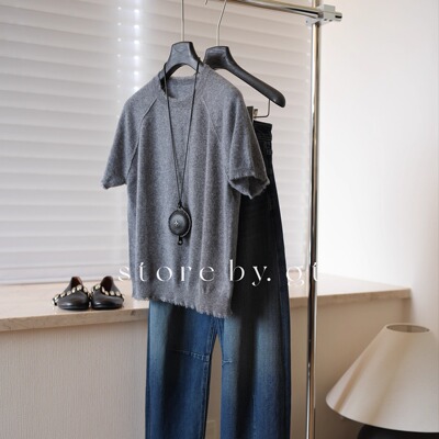 100%山羊绒须边短袖百搭上衣