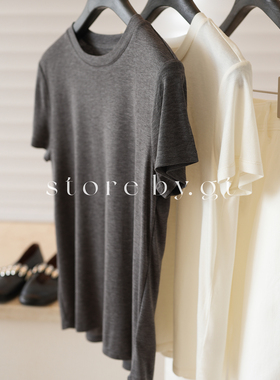 真丝莱赛尔极柔舒适短袖修身圆领T恤  舒适亲肤百搭质感白色极简