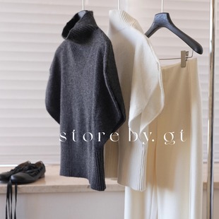 羊绒羊毛定纺落肩廓形高领马甲 ins风法式甜美优雅大方羊绒马夹