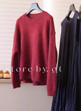 “2026圣诞季”100%山羊绒嵌金丝圆领上衣氛围感浪漫甜美红色毛衣