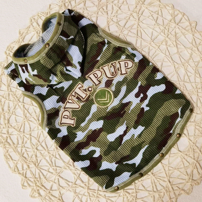 外贸华夫格迷彩带帽狗狗背心衣服春夏装泰迪比熊幼犬小狗西高地