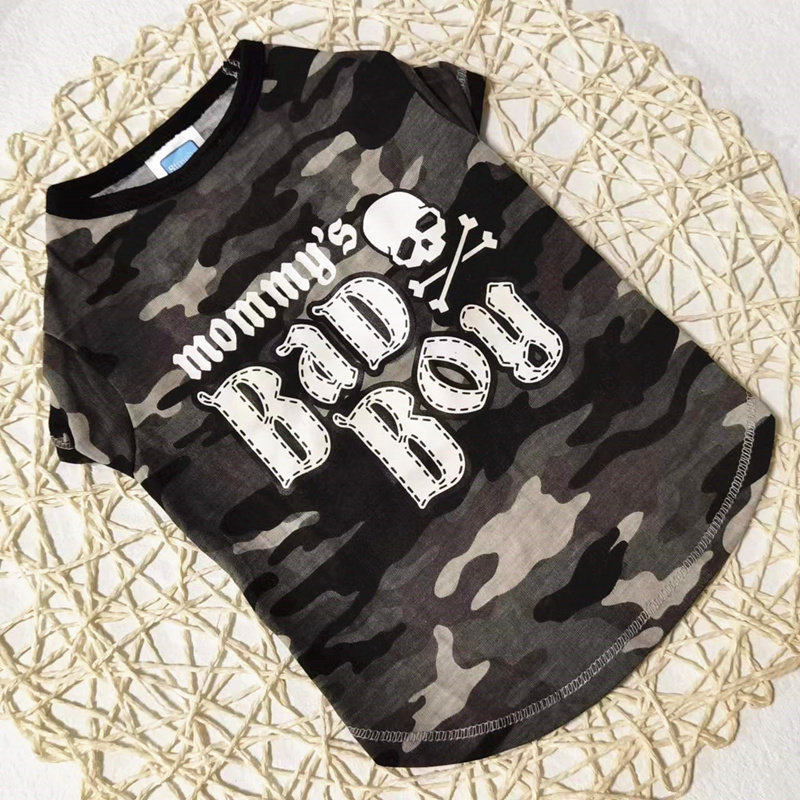 外贸宠物短袖迷彩T恤狗衣服夏装薄款泰迪比熊西高地小型犬帅气潮