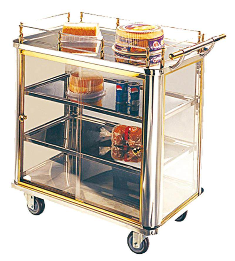 星级酒店西餐厅大厅可移动不锈钢酒水车手推式餐车三层加厚糕点车