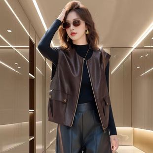 海宁真皮2025超火皮外套马甲女外穿早秋皮衣爆款绵羊皮背短心马夹