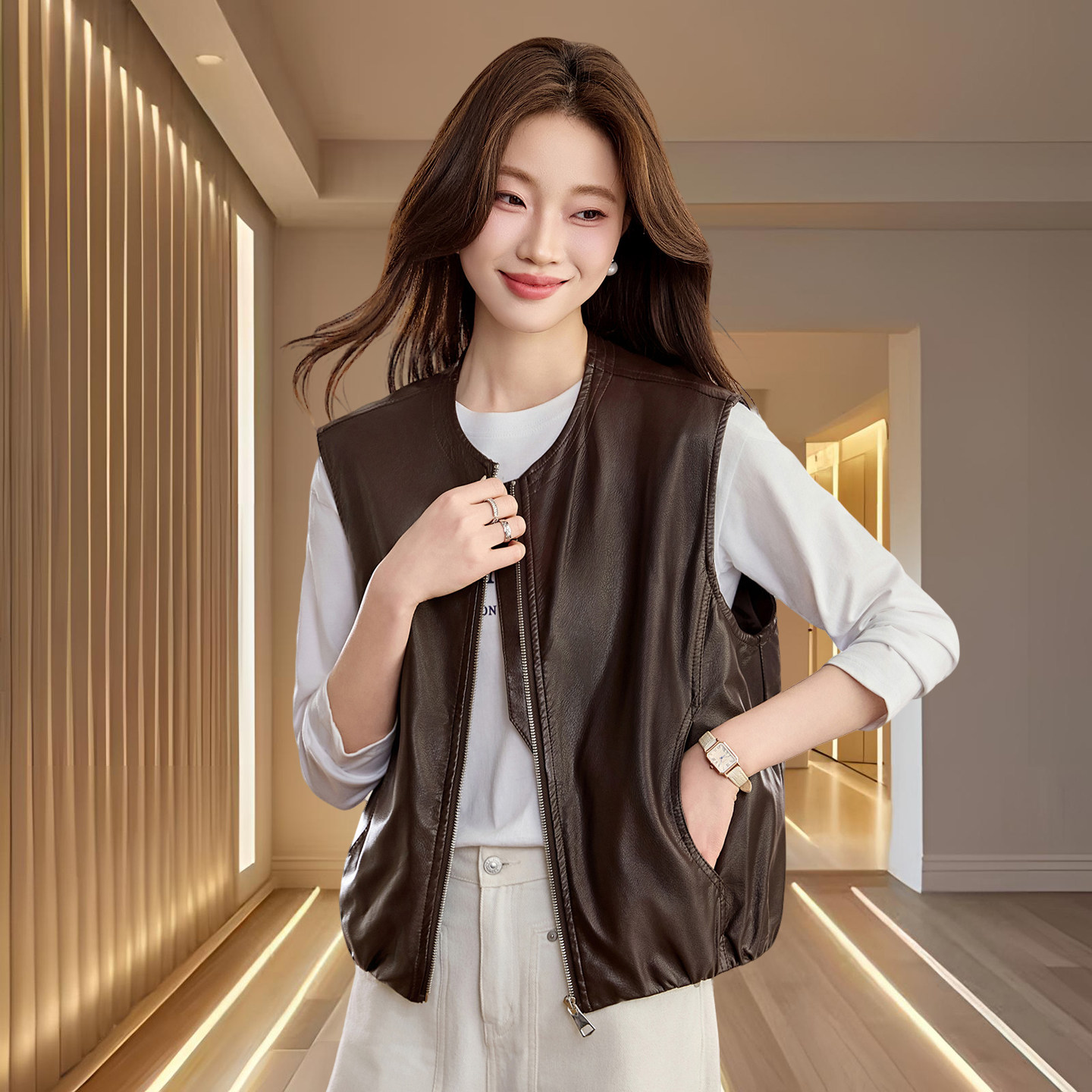 海宁真皮皮衣女爆款2026春秋新款时尚洋气女士绵羊皮马甲短款外套