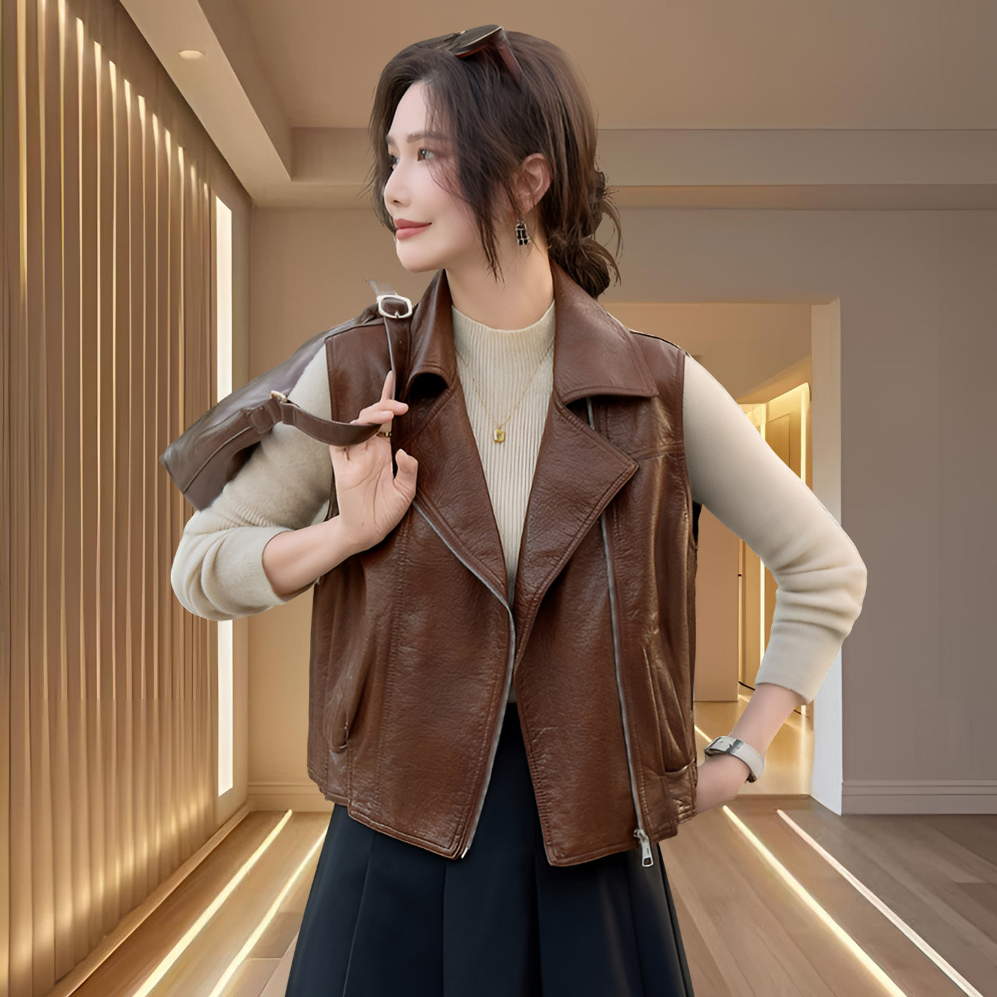 海宁真皮皮马甲女短款2026秋季新款皮衣外套女收腰绵羊皮外穿马甲